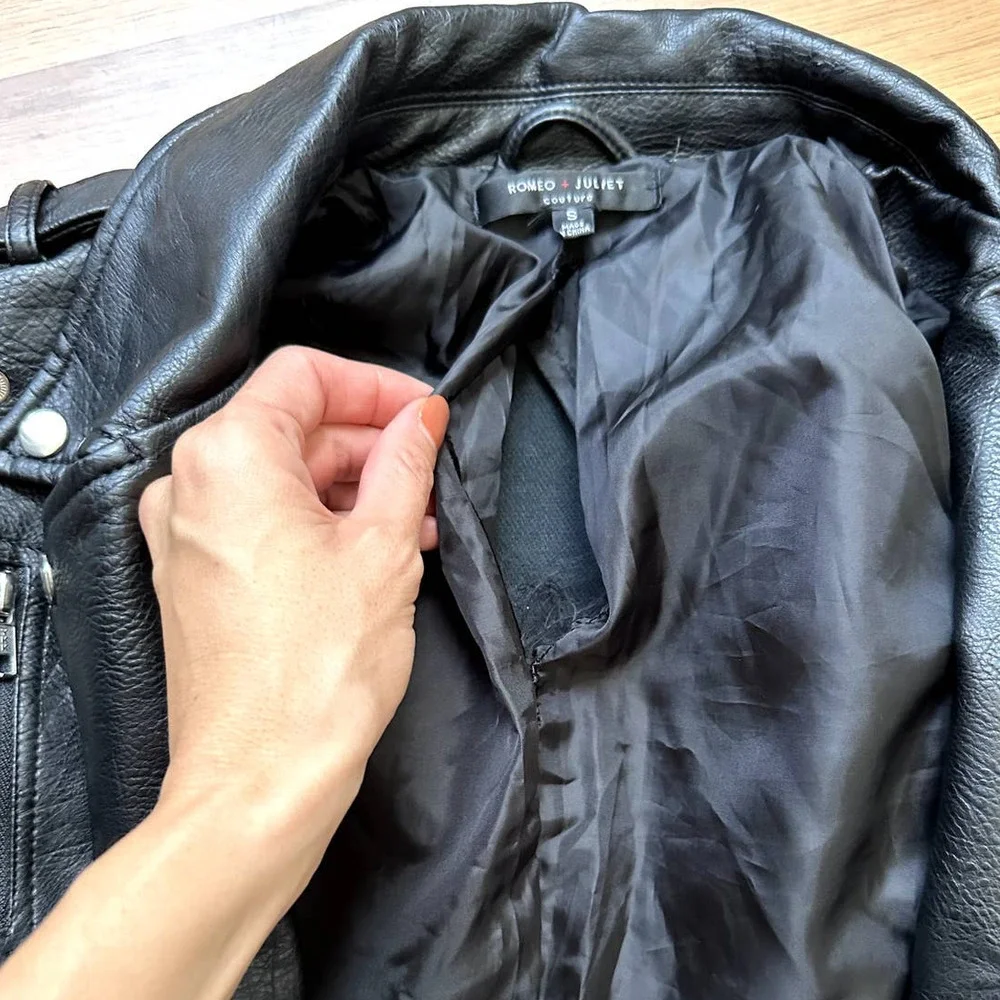 Romeo & Juliet Vegan Leather Moto Jacket Black Size Small - Picture 12 of 13